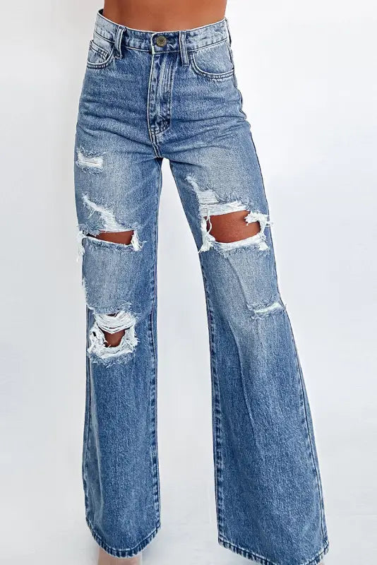 women's denim jeans for travelDistressed Elegance Wide-Leg Jeans