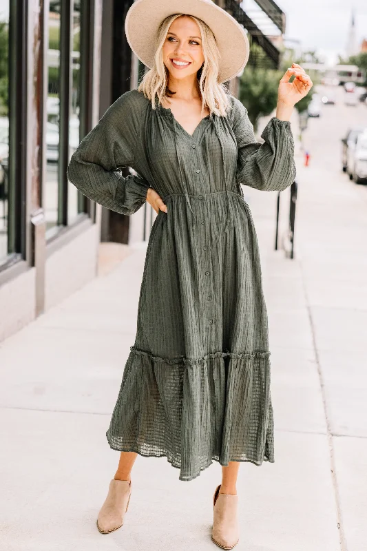 women's easy-to-wear dressesLinked In Love Olive Green Midi Dress