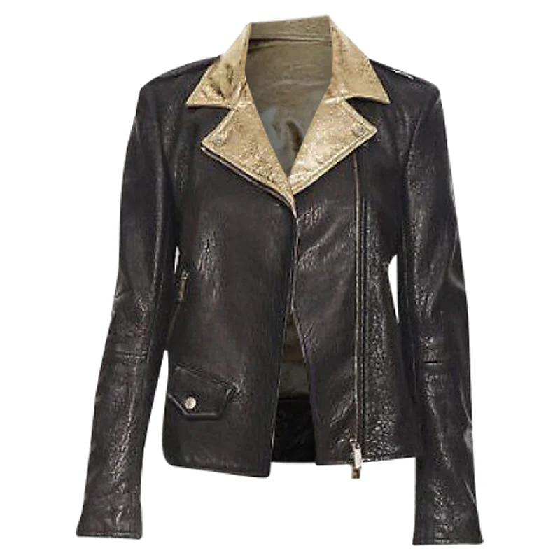 women's coats for those who believe in investing in quality fashionFaith Connexion pebble leather metallic back moto biker jacket