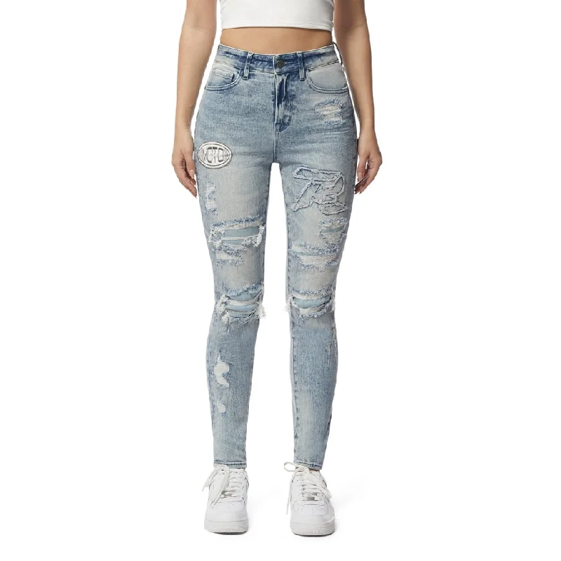 women's denim jeans with animal printsHigh Rise Super Skinny Racing Jeans - Lowell Blue