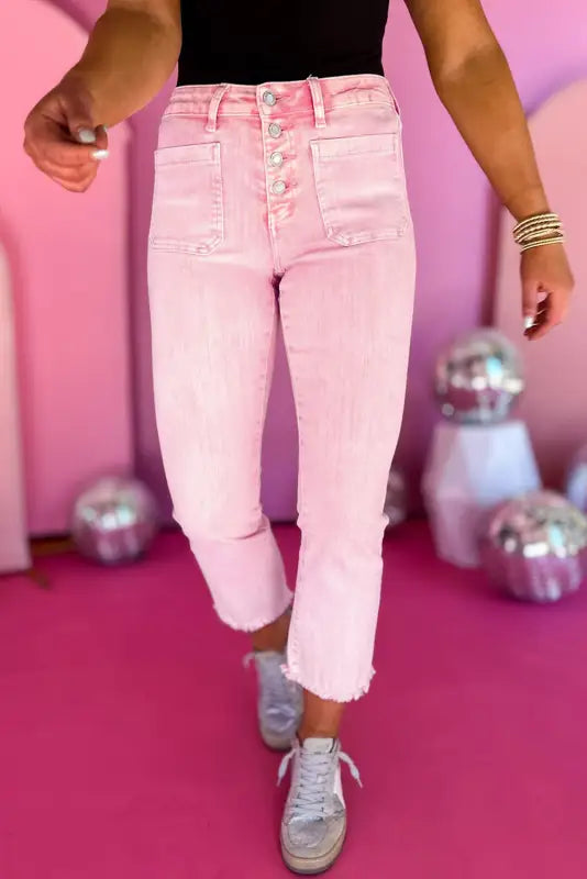 women's faded denim jeansApricot Pink Crop Jeans - Raw Edge