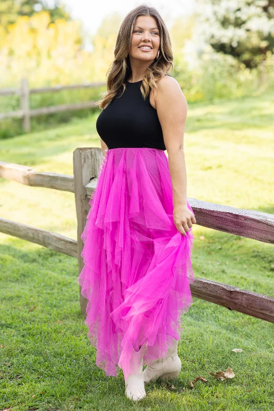 women's breathable cocktail skirtsFuchsia Tulle Maxi Skirt