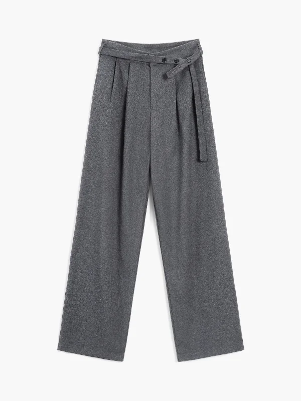 women's zipper pantsBerryBetty - Asymmetric Buttoned Pleat Straight Leg Dress Pants