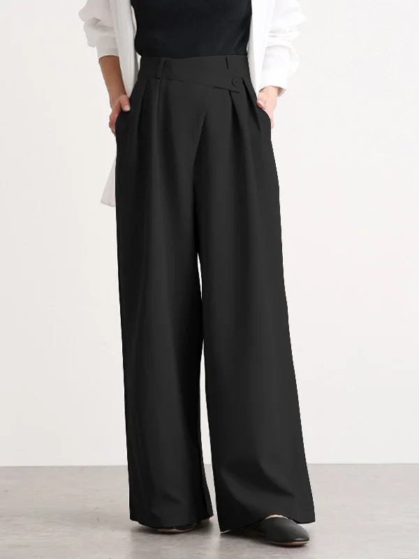 women's running pantsBerryBetty - Asymmetric Buttoned Wide Leg Dress Pants