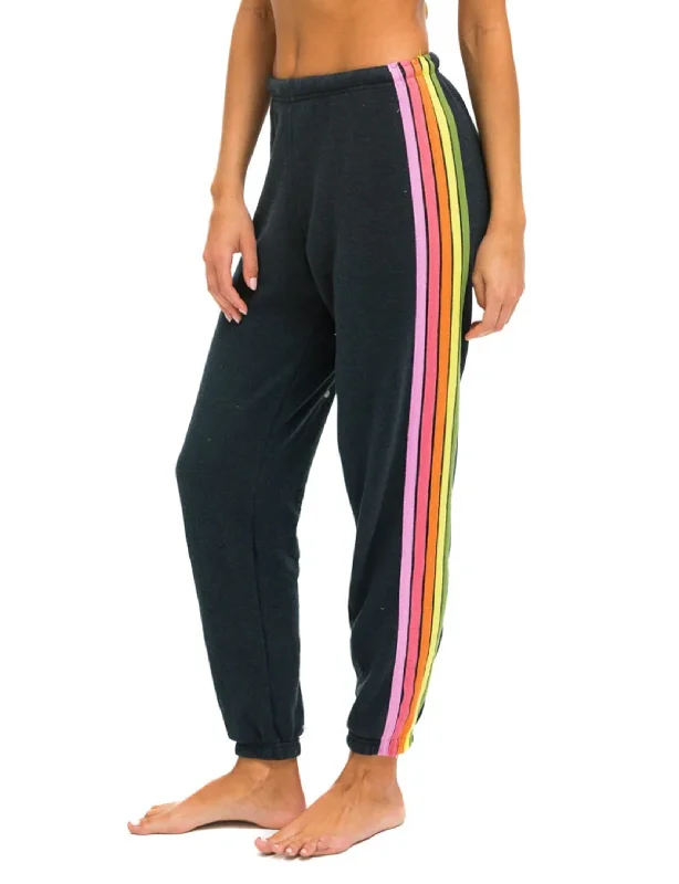 women's clubbing pants5 Stripe Womens Sweatpants, Charcoal/Pink Green