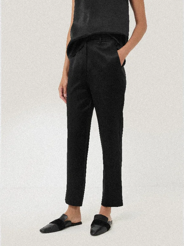 women's flare pantsBonded Satin Trouser | Black