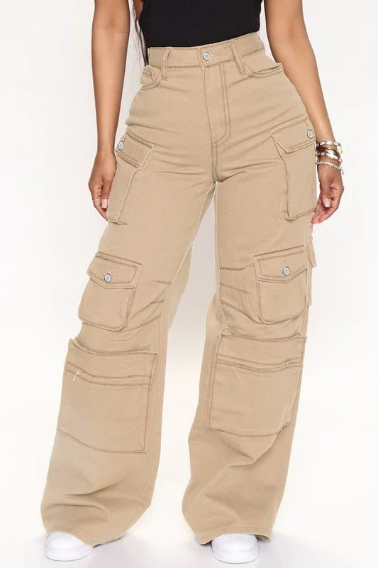 women's short pantsBRI Cargo Denim Khaki Jeans