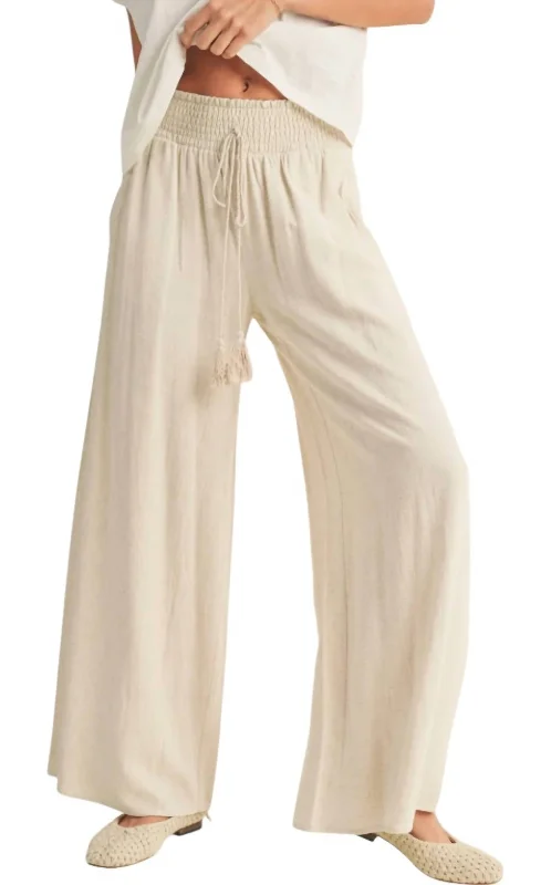 women's moisture-wicking pantsCotton Linen Smocked Waist Pants In Sand