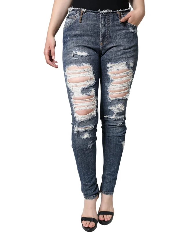 women's tall pantsDolce & Gabbana blue Cotton Stretch Tatte Skinny Women's Jeans