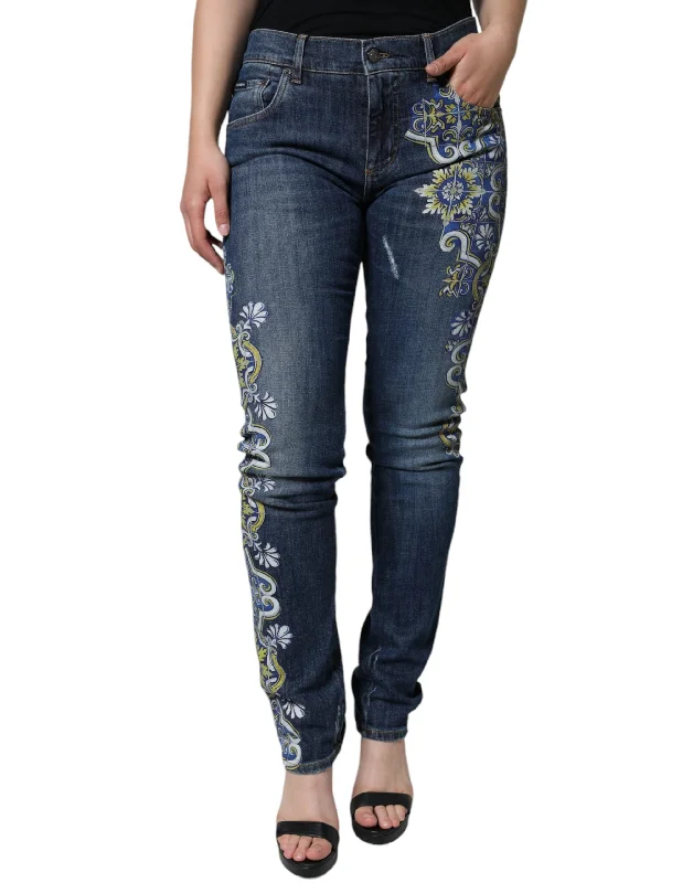 women's running pantsDolce & Gabbana  Floral Cotton Stretch Skinny  Women's Jeans