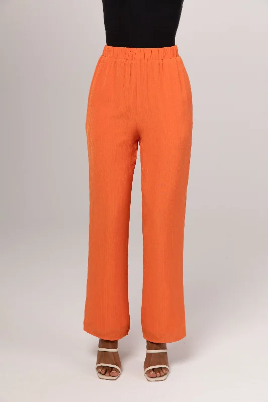 women's sweatpantsNashwa Textured Rayon Wide Leg Pants - Papaya