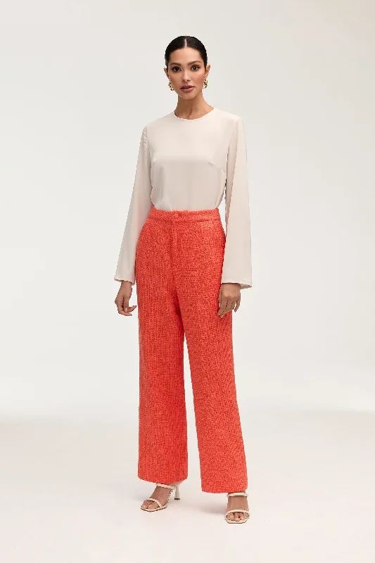 women's linen pantsTheya Tweed Wide Leg Pants - Papaya