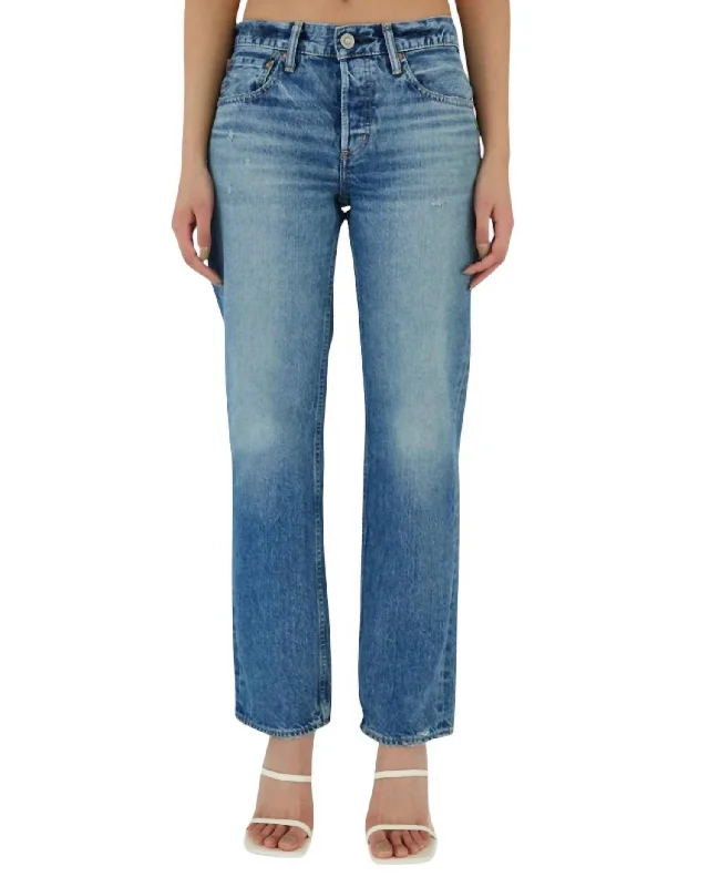 women's chiffon pantsTrigg Straight Low Rise Denim Jeans In Blue