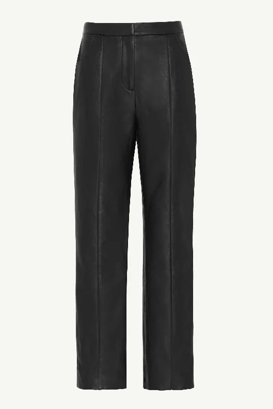 women's winter pantsVegan Leather Straight Leg Trousers - Black