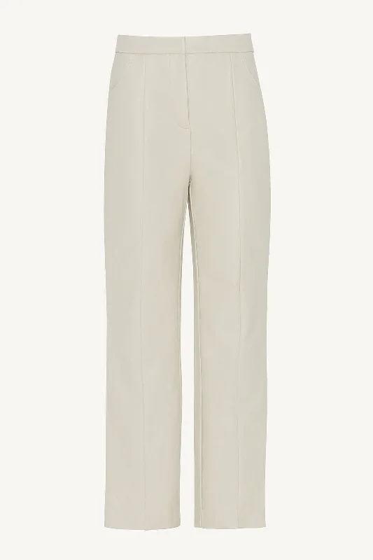 women's high-performance pantsVegan Leather Straight Leg Trousers - Soft Beige