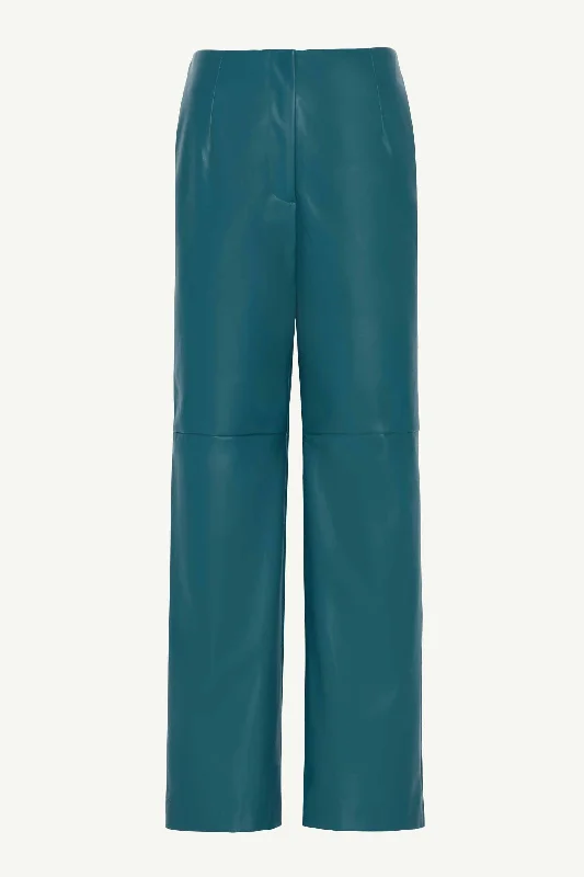 women's cycling pantsVegan Leather Wide Leg Trousers - Deep Teal