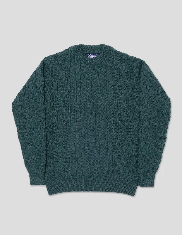 women's limited-edition dressesCREW NECK ARAN CABLE SWEATER - GREEN MARL