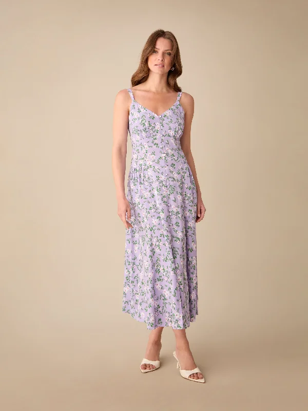 women's fair-trade dressesPetite Lilac Daisy Print Strappy Button Through Dress