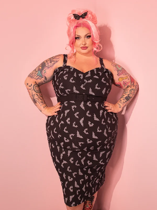 women's lace-up dressesManeater Wiggle Dress in Glow in the Dark Bat Print in Black - Vixen by Micheline Pitt