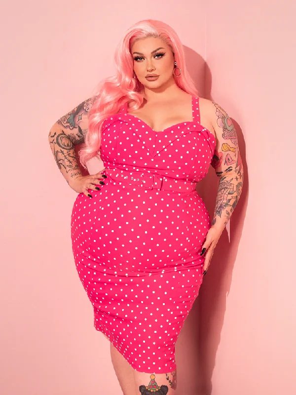 women's statement dressesManeater Wiggle Dress in Hot Pink & White Polka Dot - Vixen by Micheline Pitt