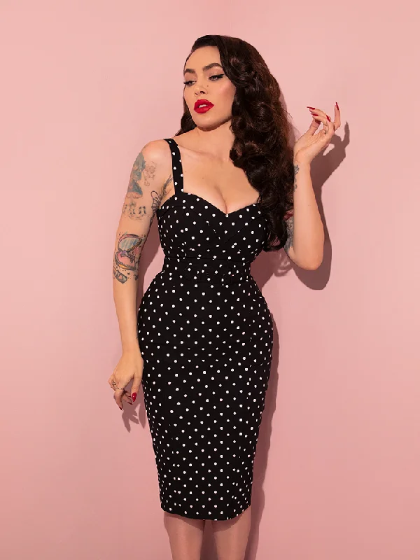 women's stylish dressesManeater Wiggle Dress in Black Polka Dot - Vixen by Micheline Pitt