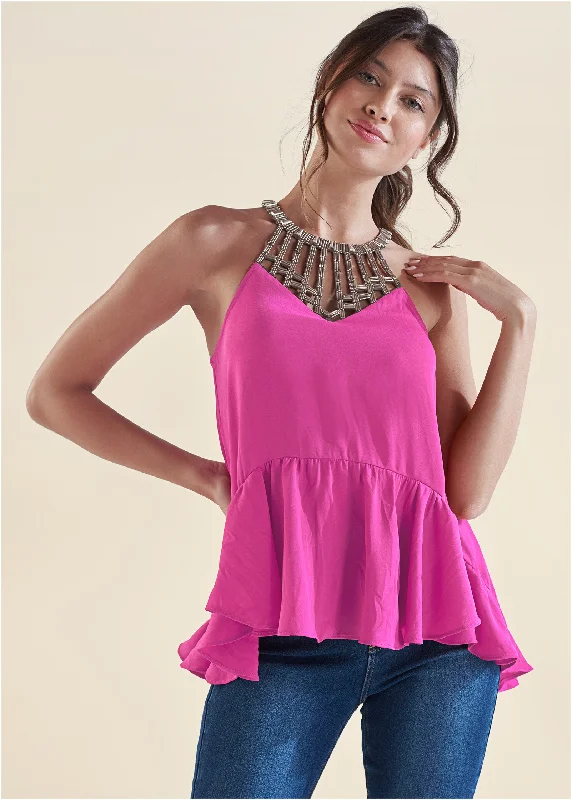 women's chiffon dressesEmbellished Neckline Top - Fuchsia