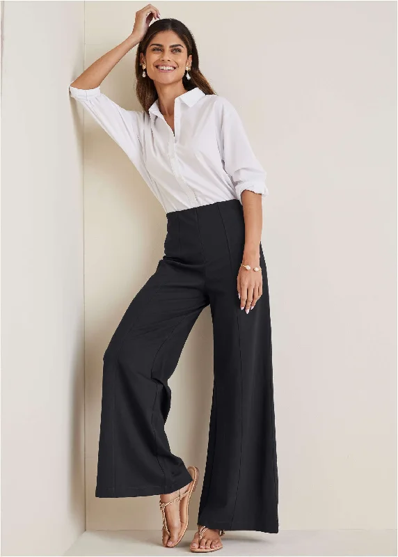 women's empire-line dressesSmoothing Ponte Wide-Leg Pants - Black