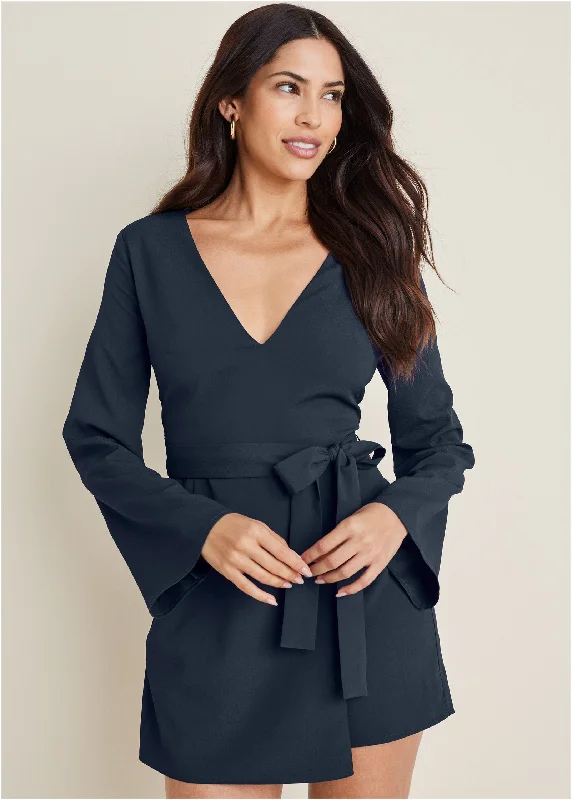 women's easy-to-wear dressesLong-Sleeve Skort Romper - Navy