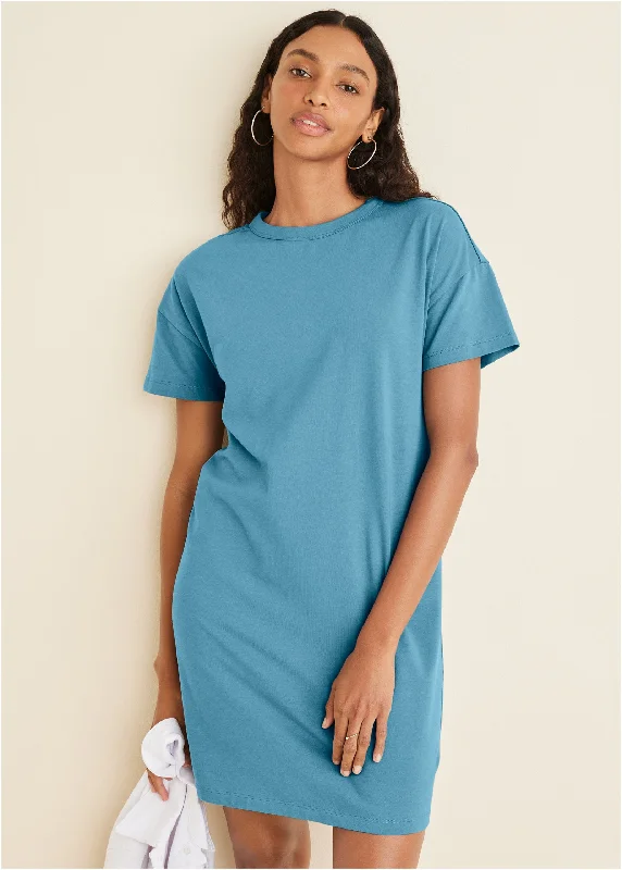 women's satin dressesT-Shirt Dress - Blue