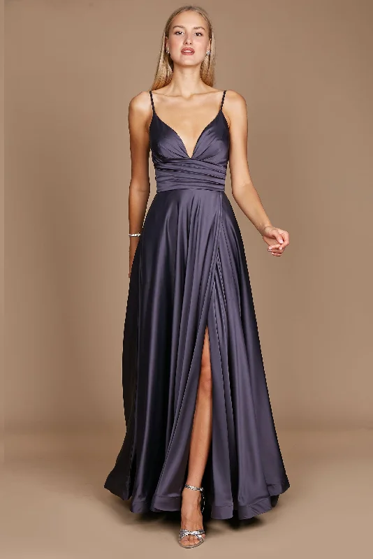 women's handmade dressesDylan & Davids Long Spaghetti Strap Prom Formal Gown Charcoal