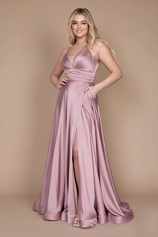 women's maximalist dressesDylan & Davids Long Spaghetti Strap Prom Formal Gown Mauve