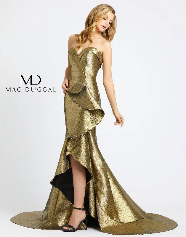 women's sleeveless dressesMac Duggal 67662 Prom Long Metallic Trumpet Dress