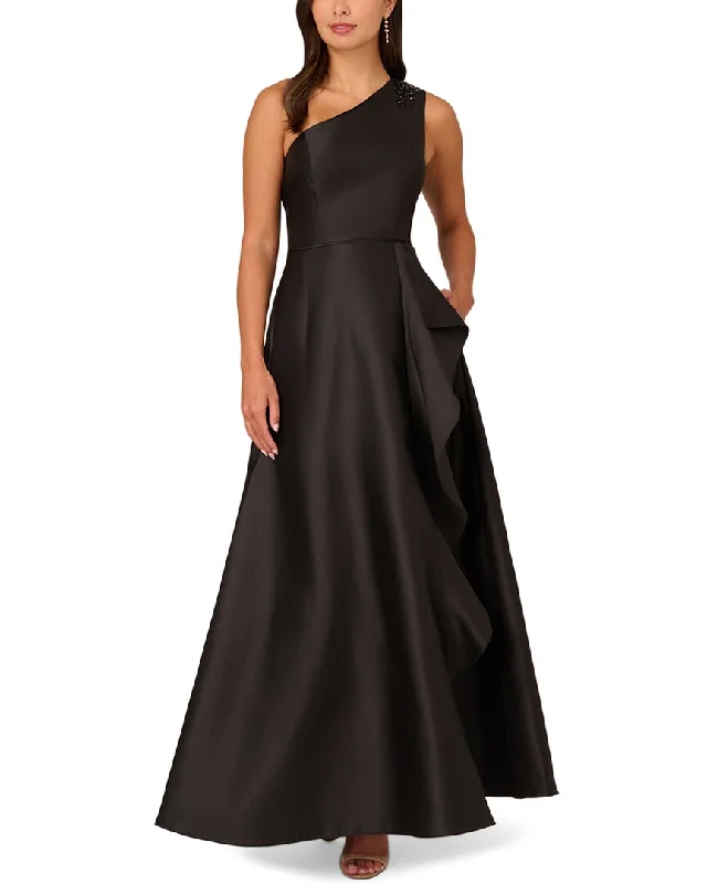 women's velvet dressesAdrianna Papell One Shoulder Mikado Draped Gown