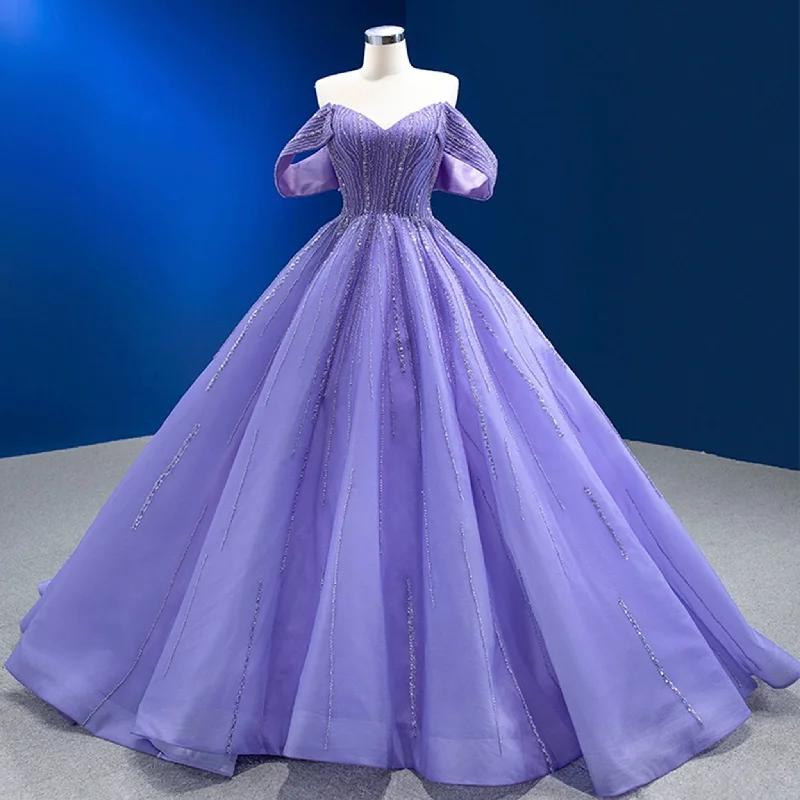 women's plus-size dressesBeaded Lavender Ball Gown Quince Dress with Removable Sleeves