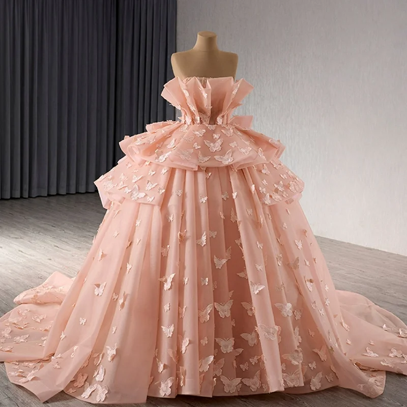 women's spaghetti strap dressesHandmade 3D Butterfly Quinceanera Dress Ball Gown with Ruffle