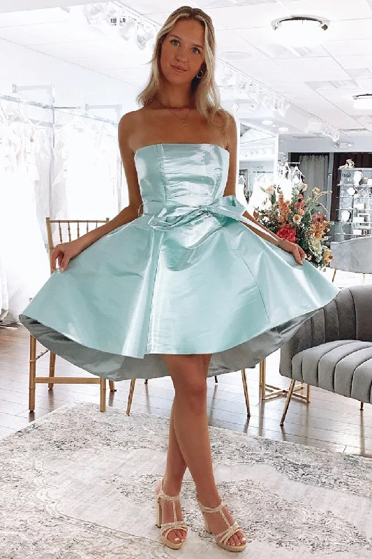 women's limited-edition dressesHigh-Low Mint Strapless A-Line Short Gown