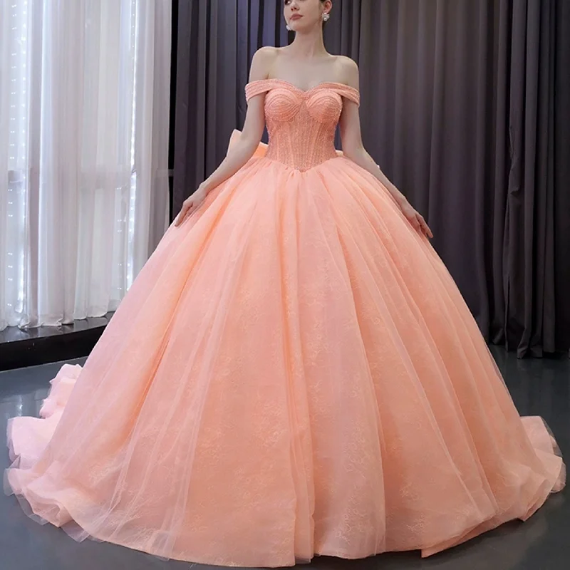 women's midi dressesluxury Off-the-Shoulder Quinceanera Dress Pink Ball Gown Formal Gown