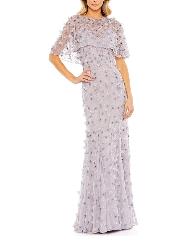 women's vintage dressesMac Duggal Embellished Illusion Cape Sleeve Trumpet Gown