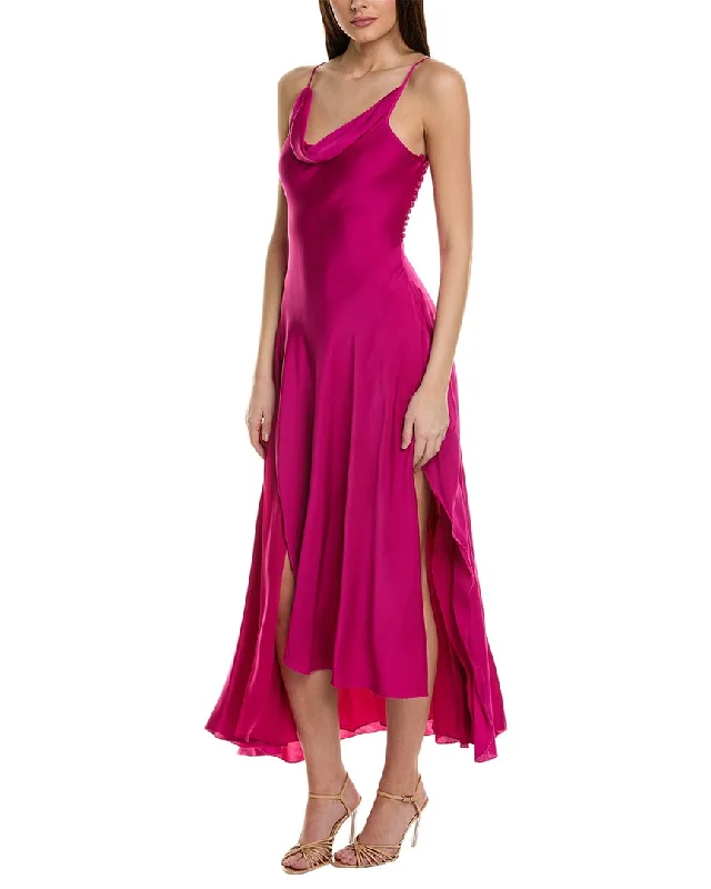 women's luxury dressesNicholas Elsie Ruffle Slit Silk-Blend Gown