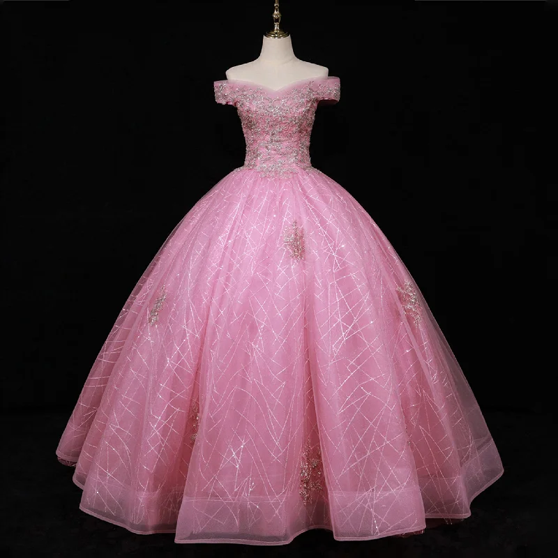 women's statement dressesPink Off Shoulder Quinceanera Dress Ball Gown Formal Dress