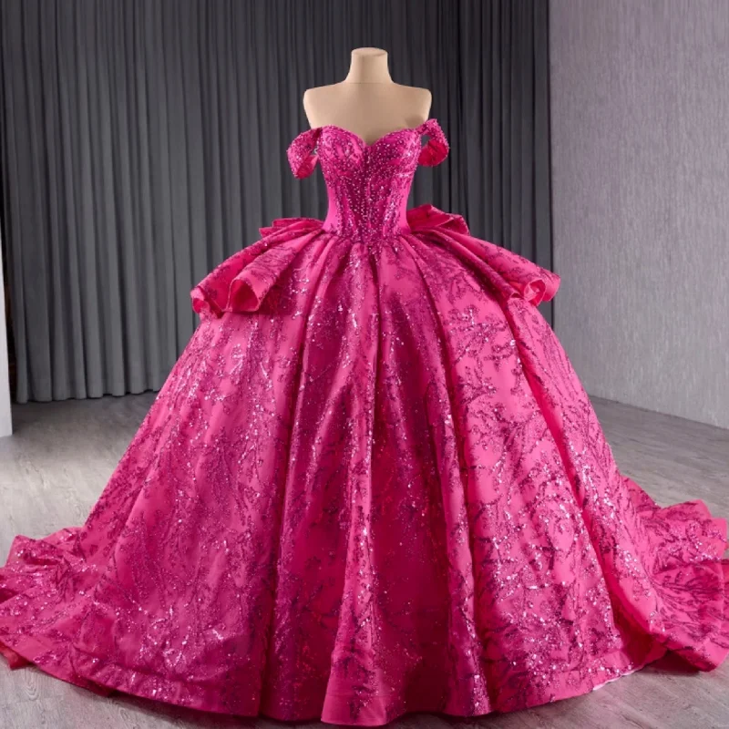 women's denim dressesPuffy Off the Shoulder Ball Gown Rose Quinceanera Dress