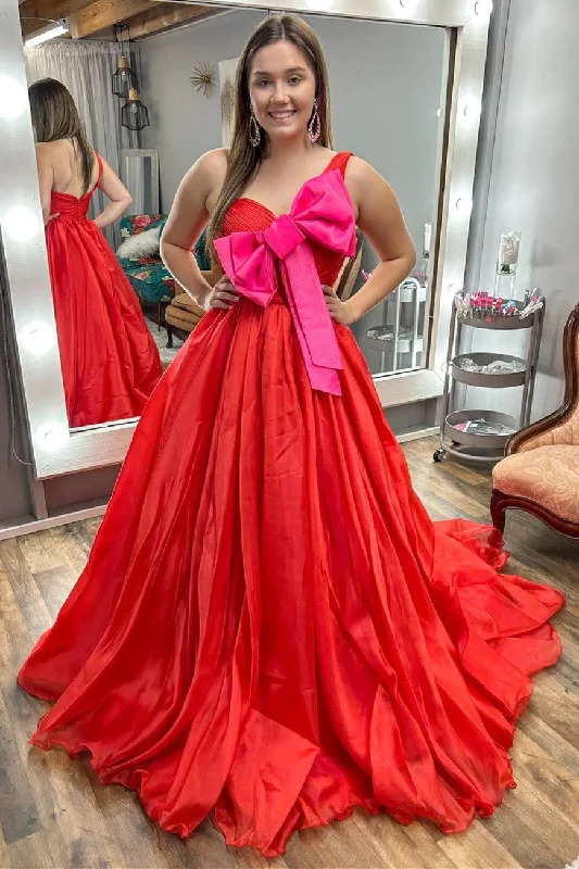 women's midi dressesRed One-Shoulder Bow Ball Gown