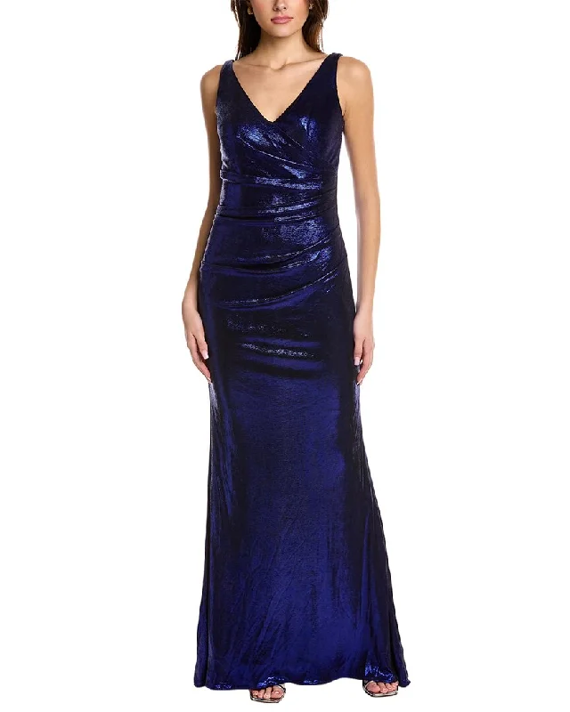 women's cinched-waist dressesRene Ruiz Metallic Stretch Gown