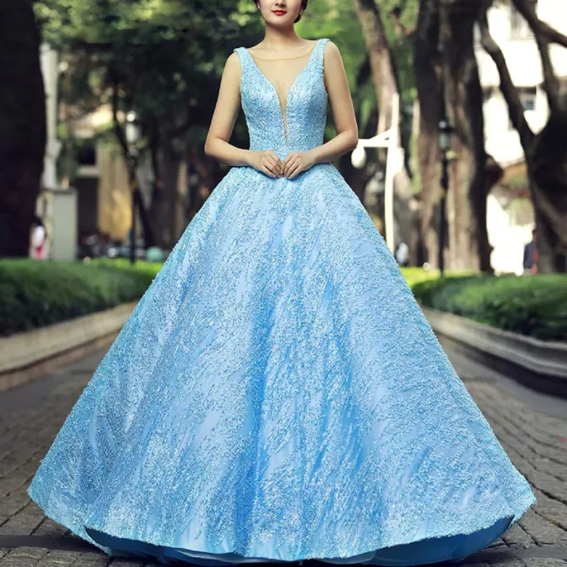 women's machine-washable dressesSky Blue V Neck Quince Dress Quinceanera Gown