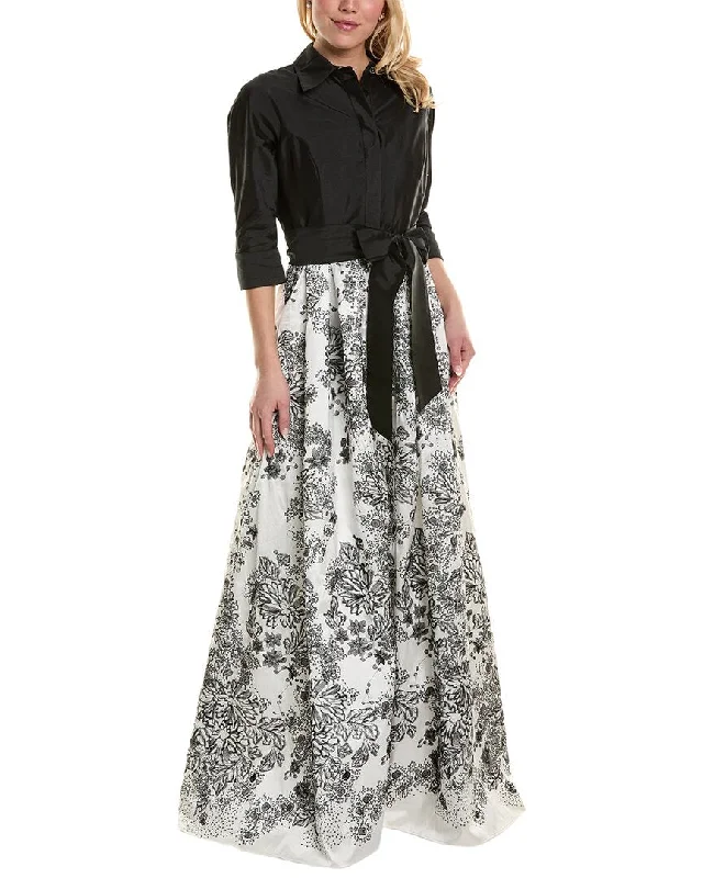 women's custom dressesTeri Jon by Rickie Freeman Embroidered Shirt Gown