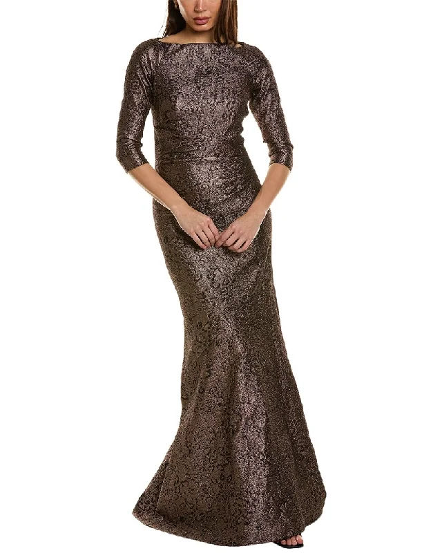 women's stylish dressesTeri Jon by Rickie Freeman Metallic Jacquard Gown