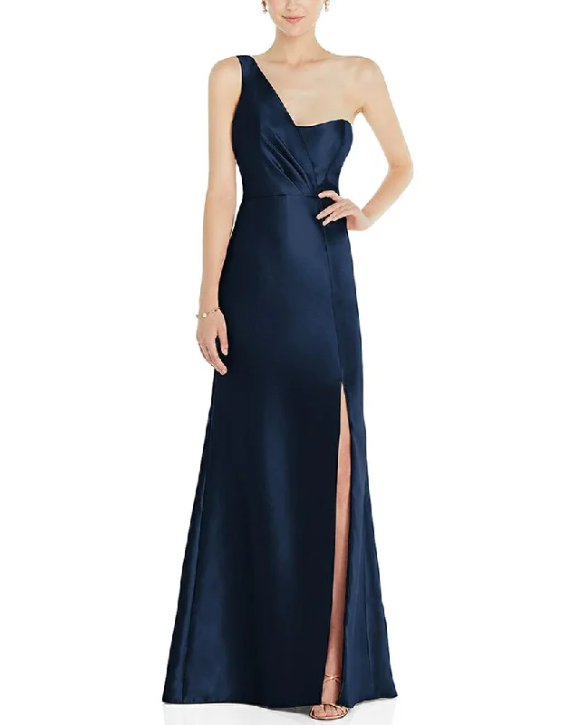 women's stretch dressesThe Dessy Group Off-The-Shoulder Satin Trumpet Gown